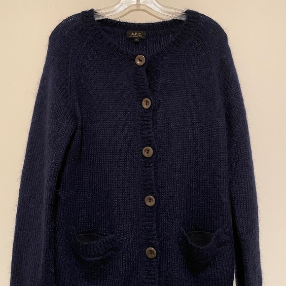 APC The Madame Paris Blue Mohair Blend Cardigan